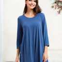 ENMAIN Tunic Tops for Women 3/4 Sleeve Plus Size Women's Tunics Loose Fit Floral Swing Flare Ladies Blouse for Leggings (Blue, M)