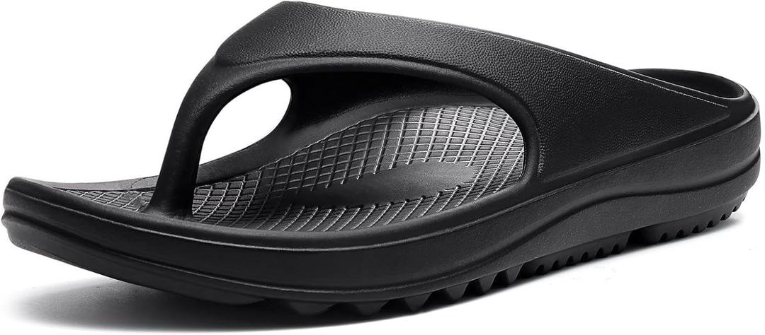 shevalues Orthopedic Sandals for Women Arch Support Recovery Flip Flops Pillow Soft Summer Beach Shoes (7.5-8 Women/6-6.5 Men, Black)