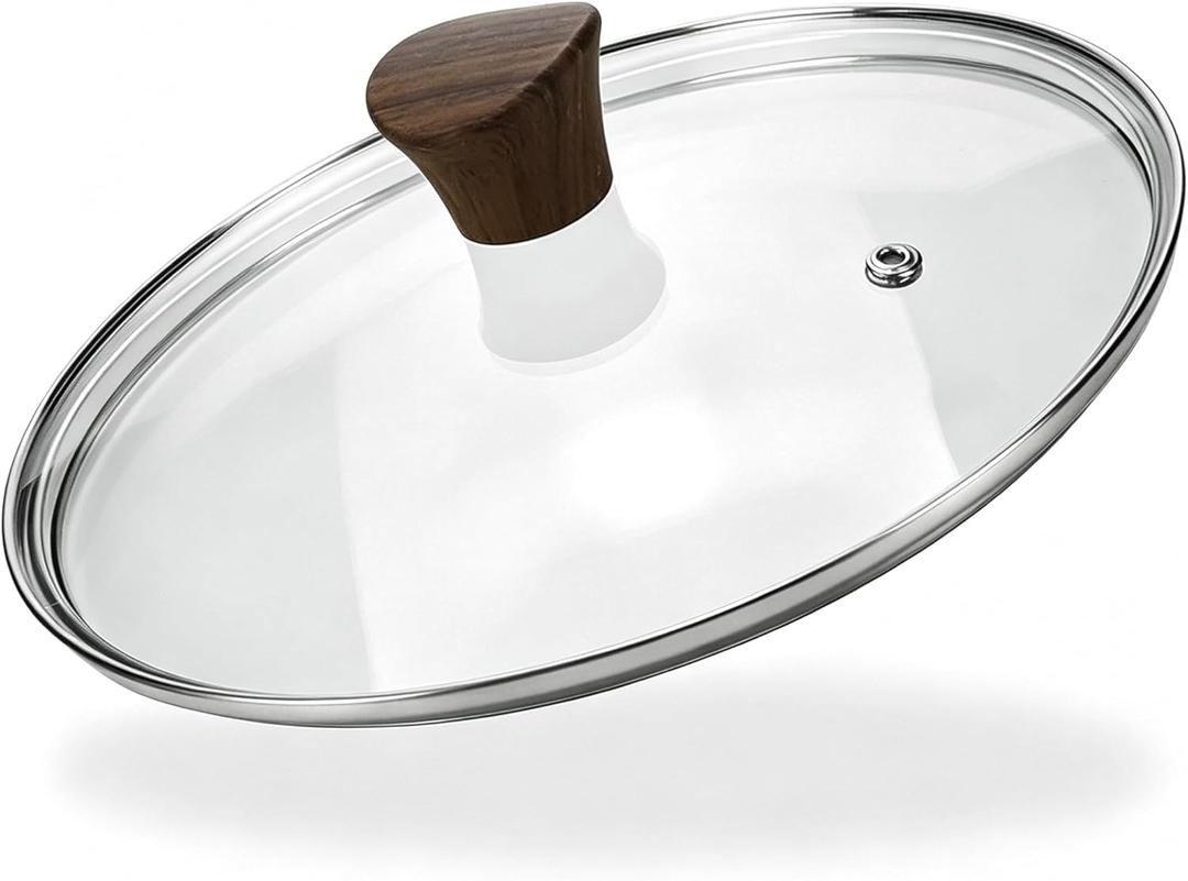 9 Inch Tempered Glass Lid, Universal Pot and Pan Cover Replacement - Dishwasher Safe Glass Cookware Cover with Stainless Steel Edge & Heat Resistant Bakelite Knob