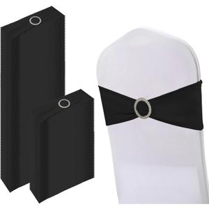 150 Pack Spandex Stretch Chair Sashes Bows, Elastic Stretch Chair Cover Bands Ties with Buckle Slider for Wedding Party Ceremony Reception Event Banquet Decoration (Black)