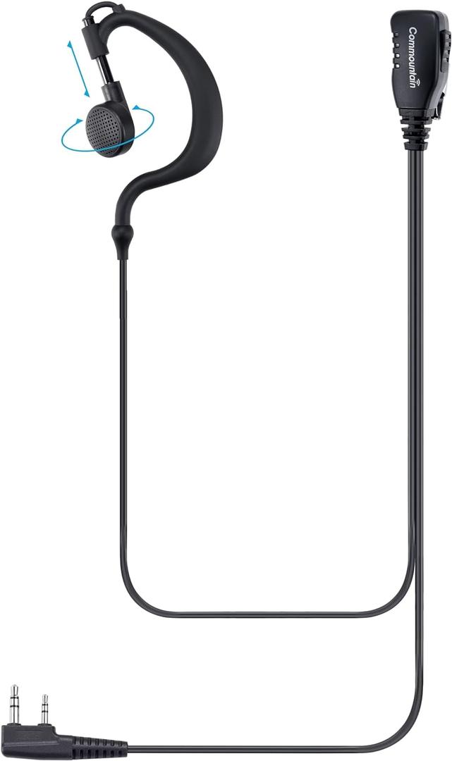 Commountain Earpiece Compatible with Kenwood Baofeng BTECH Samcom Retevis Radioddity Radios Walkie Talkies & BF-F8HP UV-5R UV-82HP UV82 NX-1300 NX-1200 TK-3402, 2 Pin Earhook Headset