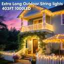 KNONEW 403ft 1000 LED Christmas String Lights Outdoor 8 Modes & Timer Fairy Light Plug in Waterproof LED Wedding Lights for Xmas Yard Tree Party Holiday Decor (Warm White)