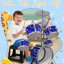 Upgraded Kids Drum Set for Toddlers Plastic Musical Jazz Drum Instruments Kit Birthday Musical Learning Toys for 4 5 6 Boys Girls, Starlight Blue, Junior
