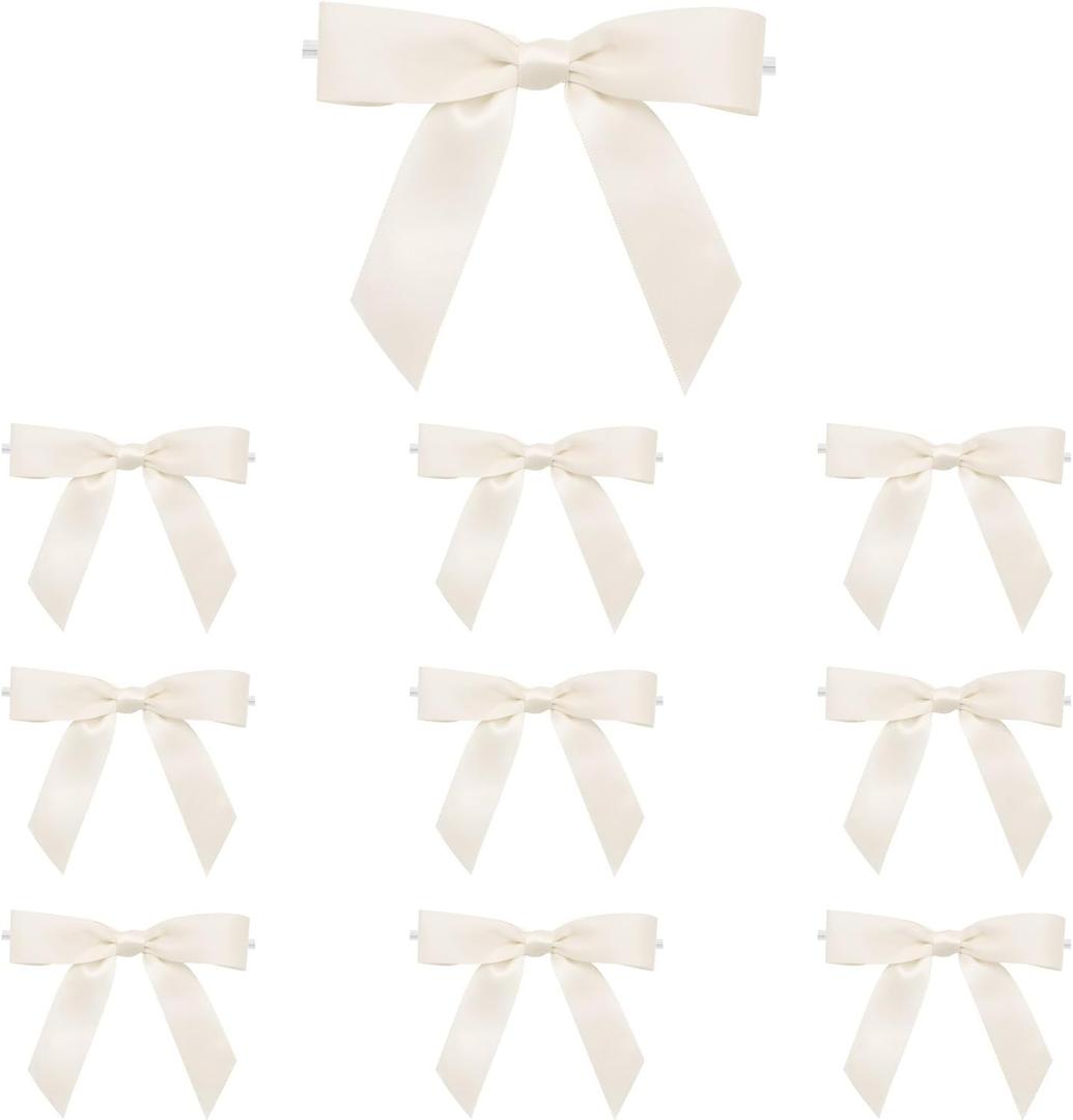 20 PCS 4.5" Mini Ribbon Bow Ivory Satin Ribbon Pre-tie Bows for Crafts Gift Wrapping Bakery Candy Bags Hair Wedding Christmas