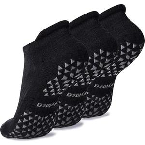 Hylaea Unisex Non Slip Socks with Grip for Yoga, Hospital, Pilates, Barre | Ankle, Cushioned (3 Pairs Black) L/XL