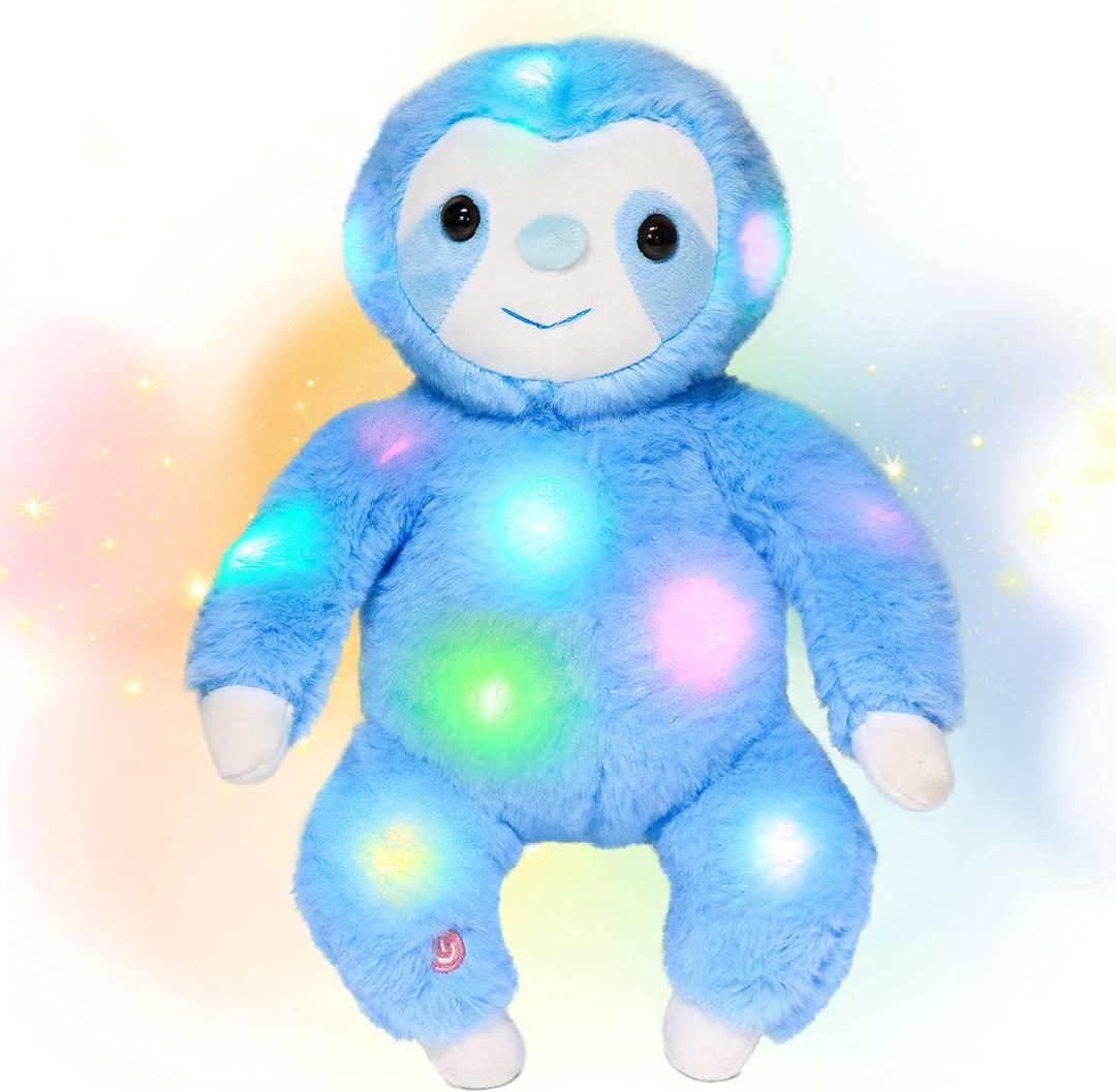 Hopearl LED Plush Three-Toed Sloth Lighting Up Stuffed Animal Sloth Floppy Night Lights Glow in The Dark Birthday Festival for Kids Toddlers, Blue, 12.5''