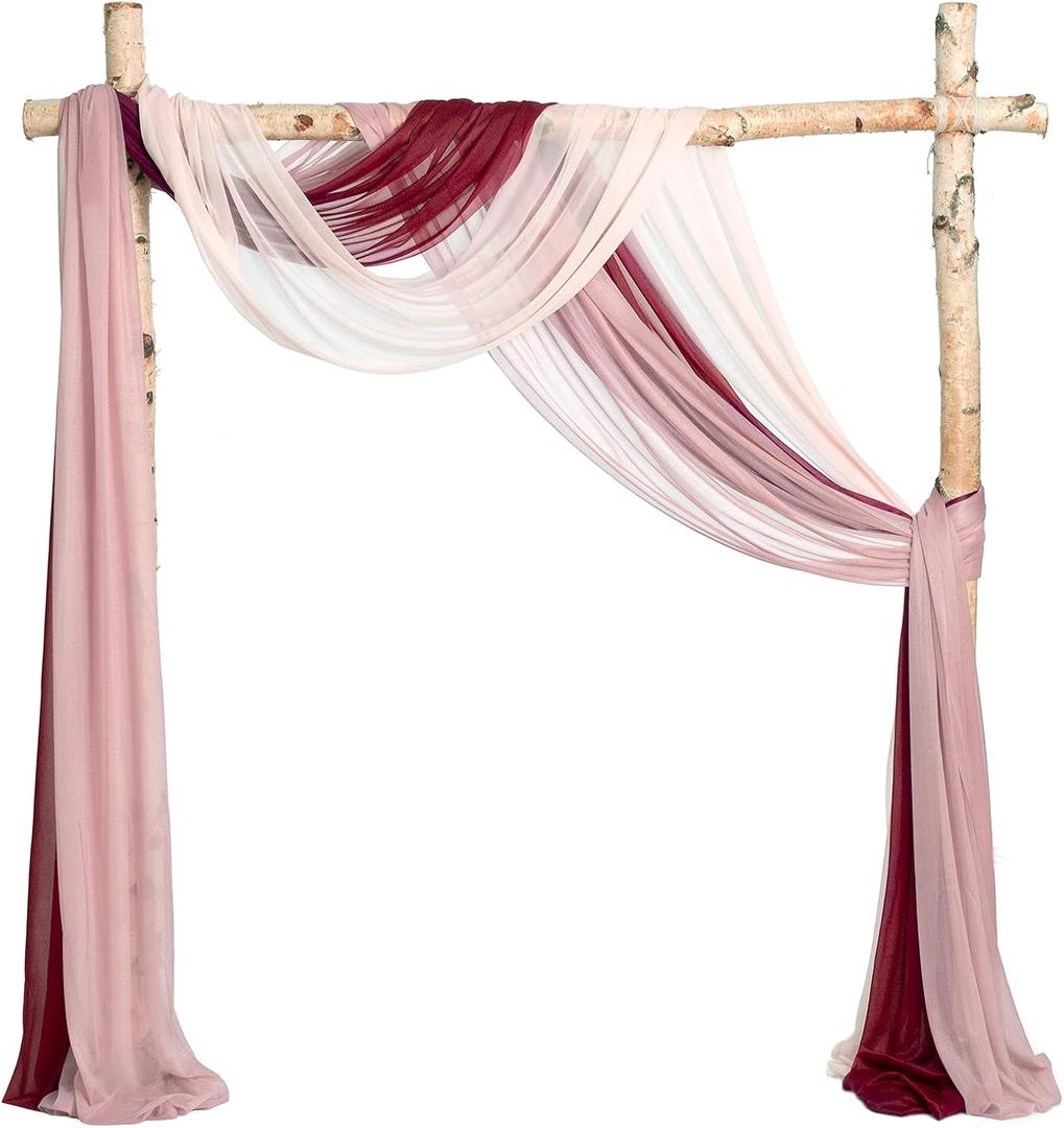 Ling's Moment Wedding Arch Draping Fabric 3 Panels 20Ft Chiffon Fabric, Sheer Hanging Drapes Arrangement for Wedding Ceremony Backdrop Outdoors Party Swag Home Decor (Dusty Rose & Burgundy & Blush)