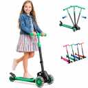 3 Wheel Kick Scooter for Kids Ages 3-12, Foldable Light Up Scooter with LED Wheels, Adjustable Handlebar, Wide Anti-Slip Deck, Lean-to-Steer Child Pre-Teens Scooter Outdoor Ride Toy - Green