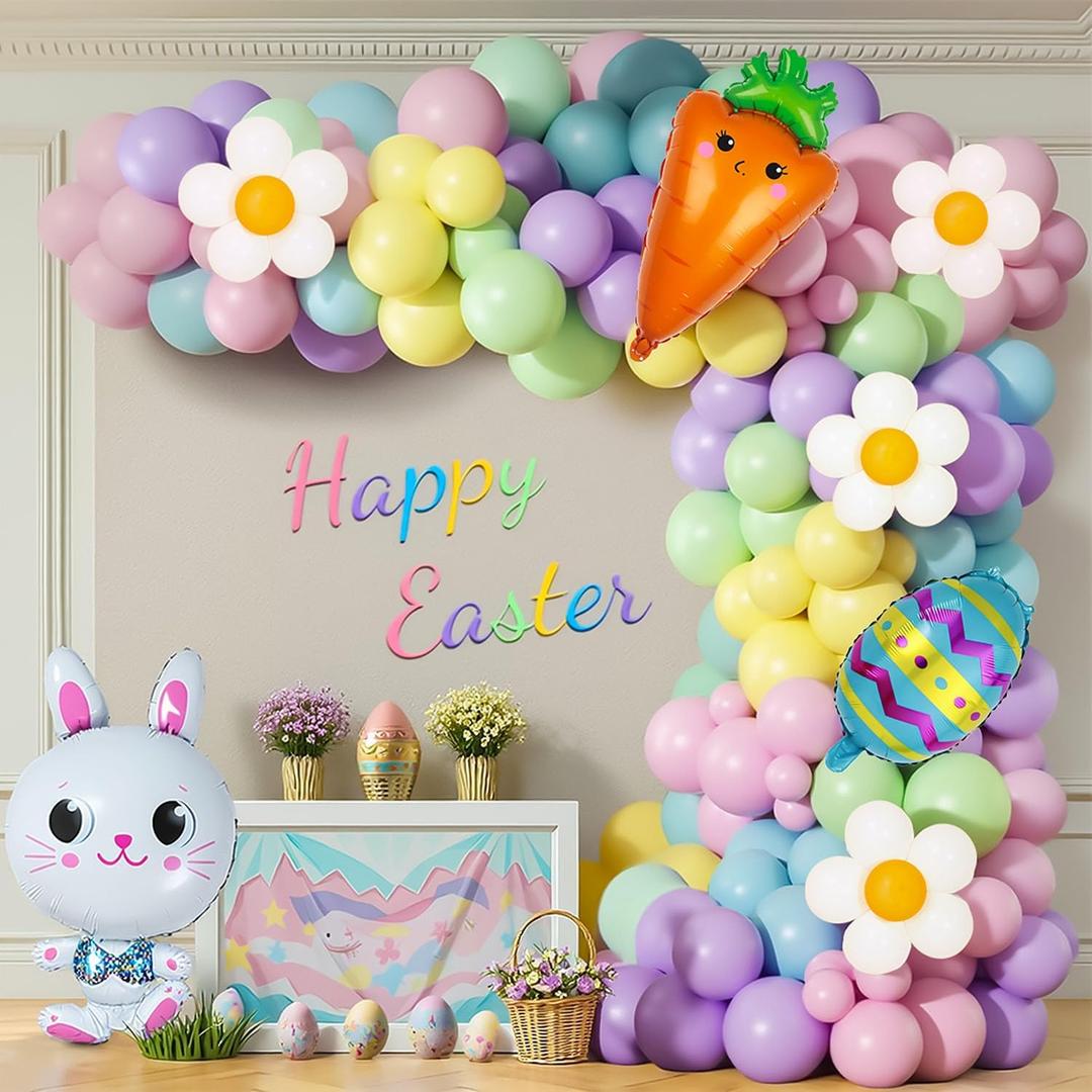 146Pcs Easter Balloon Arch Garland Kit, Pastel Balloons with Carrot Bunny Foil Balloons for Bunny Party Decorations Easter-Themed Baby Shower Birthday Party Supplies