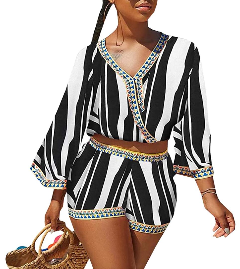 LalaLin Women's 2 Piece Beach Outfits Floral Print (Black, S)