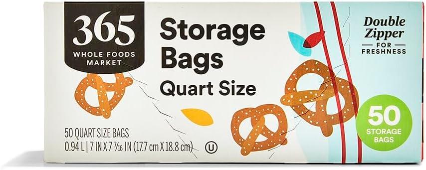 365 by Whole Foods Market, Quart Size Storage Bags, Double Zipper, 50 Count, 2723/10/25