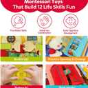 Busy Book for Toddlers 1-3, Montessori Quiet Book with 12 Activities and Attached Bunny, Soft Toddler Busy Board for Fine Motor Skills, Travel Toy Gift for 1+ Year Old Boys Girls
