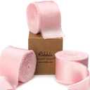 Ribbli Light Pink Silk Satin Ribbon 1.5 Inch x 30 Yard Handmade Frayed Chiffon Pink Ribbon for Gift Wrapping Wedding Invitations Bridal Bouquets Home Decor
