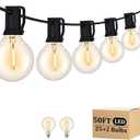 50FT LED Outdoor String Lights with 27 G40 Bulbs (2 Spare) Connectable Yard Hanging Lights for Party Tents Patio Gazebo Porch Deck Bistro Backyard Balcony Pergola Outside Decor