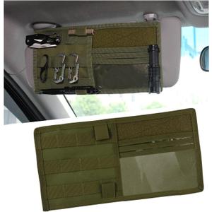 povtii Car Sun Visor Organizer, Tactical Nylon Vehicle Visor Panel Storage Holder Pouch Bag, Molle Multifunctional Sunshade Pocket for Pen Card Sunglasses, Car Accessories (Green)