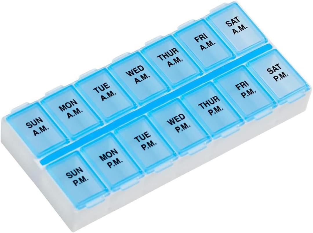 EZY DOSE Weekly AM/PM Daily Pill Case, Medicine Planner, Vitamin Organizer, Fish Oil Holder, Supplements Container, Medium Compartments, 2 Times a Day, (Randomly Selected), BPA Free
