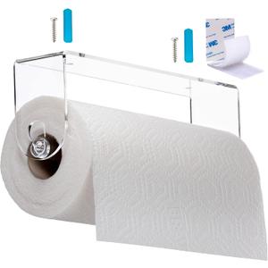 Clear Acrylic Paper Towel Holder Wall Mount Paper Towel Holder Under Cabinet, Wall Mounted Undermount Hanging Paper Towels Holder Dispenser, Holds Jumbo Rolls, Adhesive Strips & Screws Included