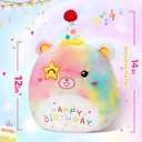 14" Happy Birthday Light up Musical Bear Plush Pillow Cute Rainbow Stuffed Animal Soft Kawaii Birthday Plushie Star Wink Funny Pillows Home Room Decoration Gifts for Toddlers Kids Girls