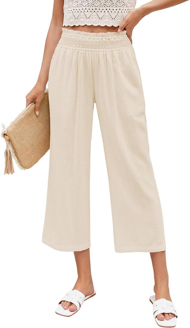 LookbookStore Lightweight Linen Pants Women Plus Size Trousers for Women High Waisted Beige Pants Beige Size XXL Size 20 22