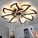 Modern Ceiling Fan with Lights Remote Control, 32" Black 6 Speeds 3 Light Color Low Profile Flush Mount Ceiling Fan for Kitchen Bedroom