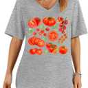 Tomato Tshirt Fruit Tee Shirts Womens Tomato Season V-Neck Shirt Graphic Tees for Women Casual Short Sleeve Tops (M)