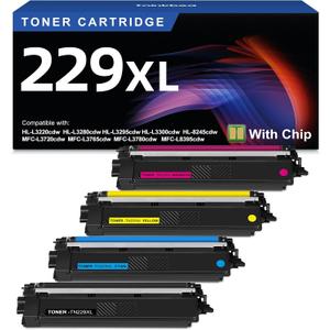 TN229XL 229XL TN229 High Yield Toner Cartridge Compatible Replacement for Brother TN229XL TN-229 Works with Brother MFC-L3720CDW L3780CDW L3765CDW HL-L3220CDW L3280CDW L3300CDW Printer (4-Pack Color) (Black Cyan Magenta Yellow)
