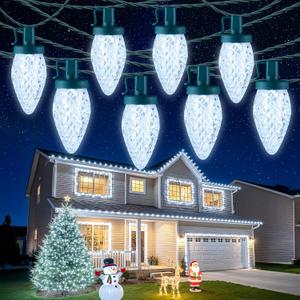 Brightown 1 Pack Total 132ft 200LED Outdoor C9 LED Christmas String Lights, Plug-in Connectable Waterproof Roofline String Lights for Outside Christmas Holiday Decor