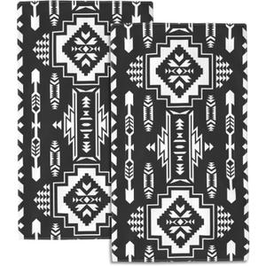 Geometric Bath Hand Towels Set of 2, Mexican Ethnic Aztec Geometric Decorative Bath Towels Soft Super Absorbent Hand Towels for Bathroom Hotel Gym Home Decor,14"X28"