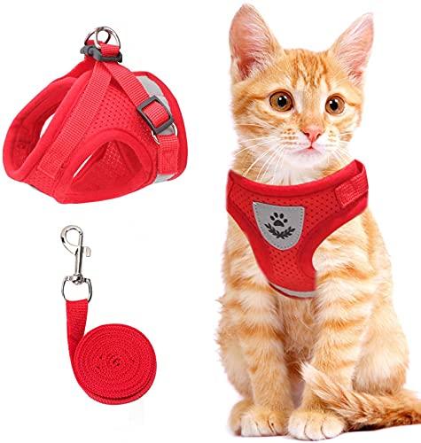 Cat Vest Harness and Small Dog Vest Harness for Walking, All Weather Mesh Harness, Cat Vest Harness with Reflective Strap, Step in Adjustable Harness for Cats (Red, Medium (Pack of 1))