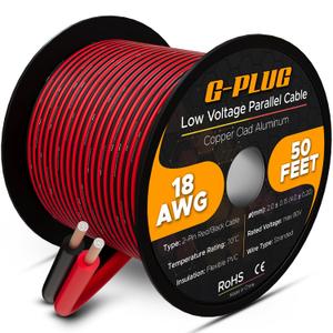 G-PLUG 18 AWG Electrical Wire  50ft Tinned Copper Cable with Flexible PVC Insulation, Heat & Corrosion Resistant  for Automotive, Marine, Solar, RV, and Outdoor Applications