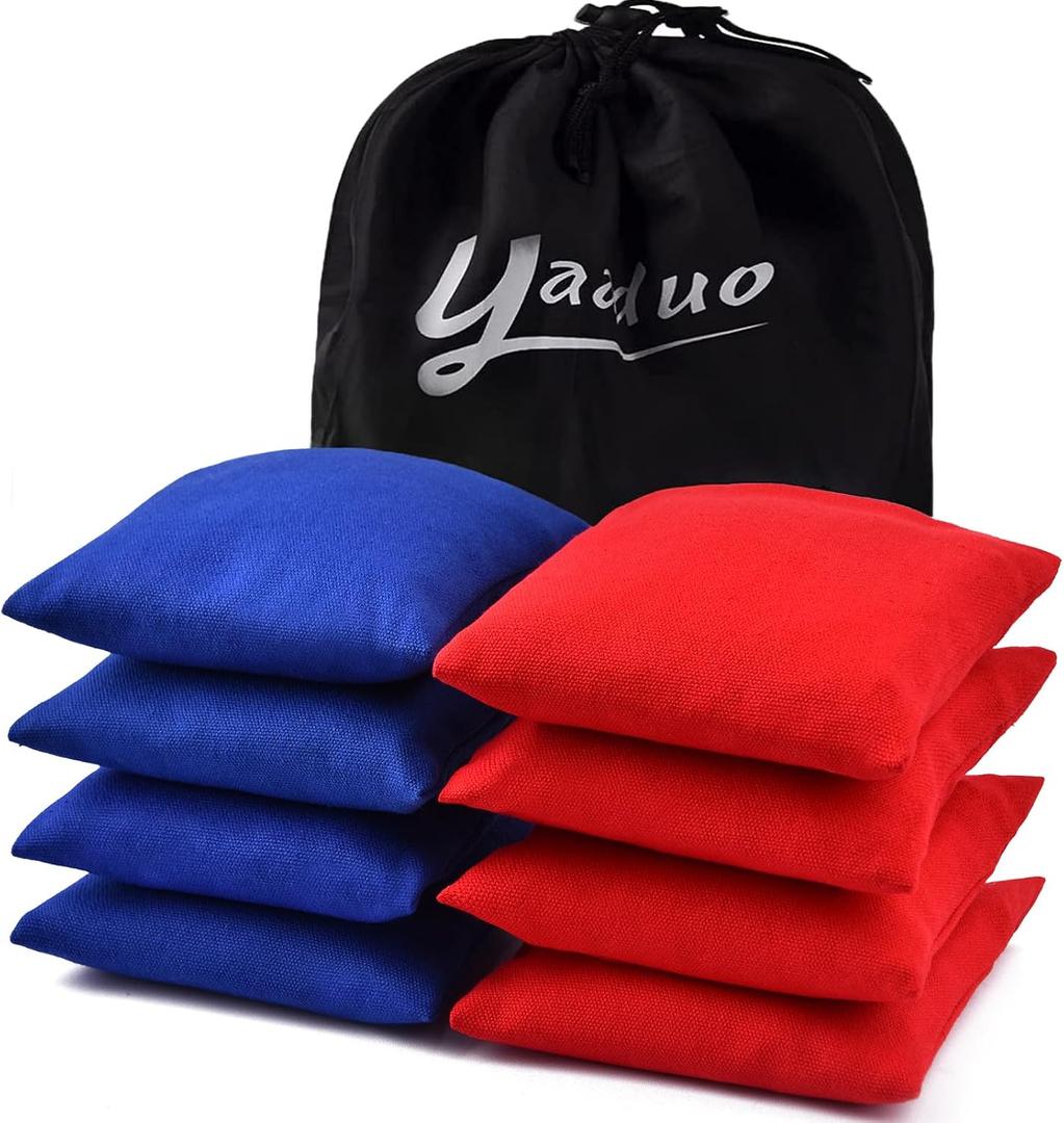 Set of 8 Regulation Cornhole Bags Double Sided, Weather Resistant Bean Bags for Cornhole Toss Game, Corn Hole Beans Bags with Tote Bag (Red/Blue)