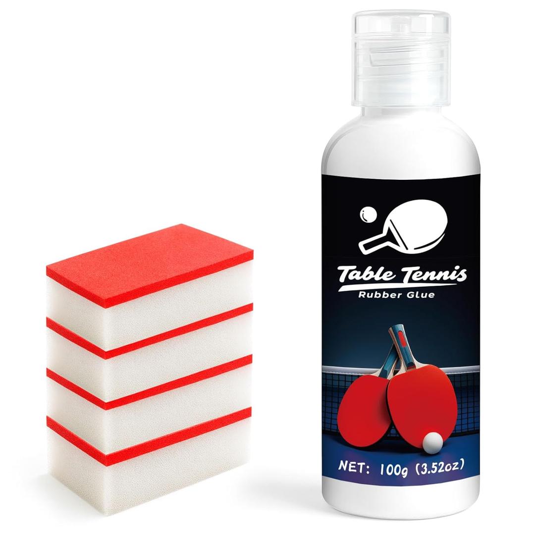 100ml Table Tennis Glue, Suitable for Assembling Table Tennis Elastic Sponge Rubber Design, Four Sponge Brushes for Easy Replacement of Racket Rubber