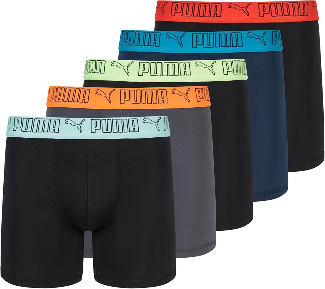 PUMA Men's 5 Pack Performance Boxer Briefs (Black/Grey/Navy/Bright, XL)