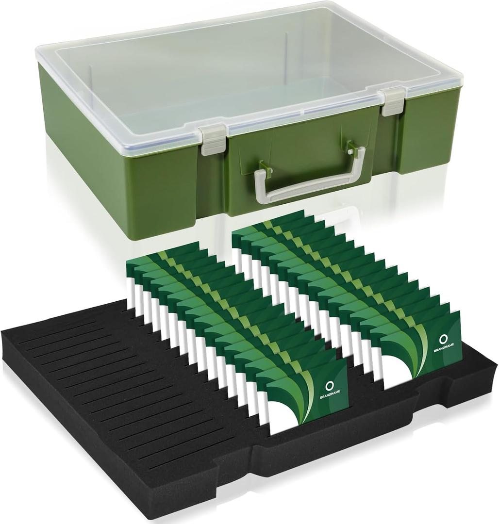 Foam Name Badge Holder with Case (Holds 48 Badges) Tray ID Badge Organizer Clear Tag Holders for Desk Office School (Army Green)