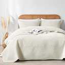 OARAGE King Quilt Bedding Set Lightweight Soft Cream Bedspread Coverlet with Leaf Pattern,Ultrasonic Microfiber Bed Cover Set for All Season 3 Pieces (1 Quilt, 2 Shams)