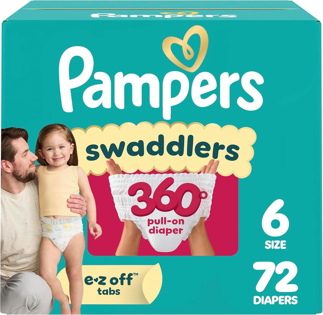 Pampers Diapers - Swaddlers 360° - Size 6, 72 Count, up to 100% Leakproof Comfy Dry Fit, Designed for Easy Changes, Pull On Baby Diaper