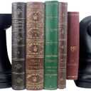 jinhuoba Decorative Bookends Chess Bookends, Black Heavy Book Ends Supports, Unique Book Kends Decor for Office Home Desk Bookrack, 7"(L) x4(W) x7(H), 1Pair/2Piece