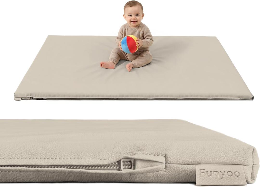 Vegan Leather Baby Play Mat, 50x50 Thicken Foam Play Mat for Infants and Toddlers, Padded & Cushioned Playpen Mat for 50x50 Playpens, 1.2" Thick, Grey