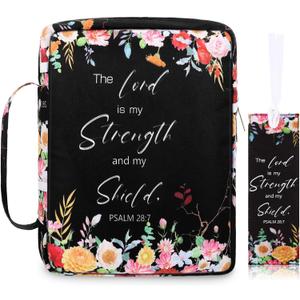 Laumoi Bible Cover Floral Bible Case with Handle and Zippered Back Pocket 10 Inch Women Bible Bag with Bookmark Portable Bible Carrying Case for Bible Study, Outdoor, Daily Commuter (Less Flower)