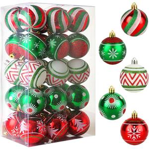30 Christmas Decoration Ball Painted Ball Set, Multicolor Christmas Tree Pendant Assembly for Party Decoration Pendant (Style 2 (Red/Green/White))