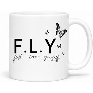 Self Love Gifts for Women, FLY First Love Yourself Coffee Mug, Inspirational Positive Affirmation Mug, Encouragement Self Care Gift for Friend Sister Mom Coworker, Birthday Thank You Gift