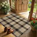 3x4 Entryway Door Mat Indoor  Washable Non Slip Small Rug for Front Door, Kitchen Sink, Mudroom, Garage Entry, Low Profile Easy Clean Farmhouse Plaid Floor Mat