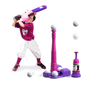 QDRAGON 2 in 1 T Ball Sets for Kids 3-5 5-8, Tee Ball Set with Automatic Pitching Machine/Adjustable Batting Bat & Stand/6 Balls, Baseball Toys Outdoor Sport for Toddlers Girls, Pink