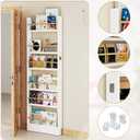 6 Tier Behind The Door Bookshelf, Space Saving Behind The Door Bookcase Wooden Kids Wall Bookcase for Bedroom Living Room Playroom (White)