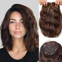 LEEONS 11 Inch Natural-Looking Hair Topper for Women, Short Wavy Breathable Wiglet 6.5"x6.5" Base, Synthetic Volume Booster for Thinning Hair Coverage (6H24#-Brown with Blonde Highlights)