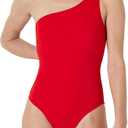One Shoulder One Piece Swimsuit for Women Tummy Control Bathing Suits Modest Full Coverage Keyhole Swimwear, Red S