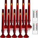 Nimiko 10 Pcs Flameless LED with Remote and Timer，Flickering Flame Taper Battery Operated Candles，Electric Taper Candles for Weddings, Parties, Holiday Decoration（Red）