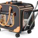 Large Cat Carrier with Wheels, Rolling Cat Carrier, 24"x 15"x 15.4" Dual Independent Spaces Pet Carrier with Wheels for 2 Cats up to 50 LBS, Ideal for Travel, Walking and Camping(NOT for TSA)