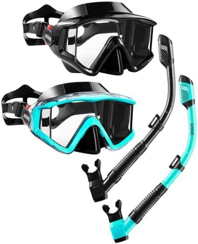 Aegend Snorkeling Gear for Adults, Dry Snorkel Set Panoramic View Enhanced Anti-Leak and Anti-Fog Technology, Adjustable Strap for Snorkeling Scuba Diving Swimming with Mesh Bag