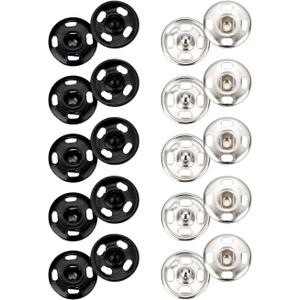 Sumind 100 Sets Sew-on Snap Buttons Metal Snap Fastener Press Button for Sewing Clothing, Black and Silvery (10mm)